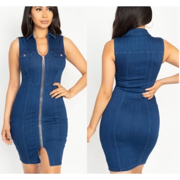 Haute Monde Sleeveless Zip Front Blue Denim Dress Large - Picture 9 of 9
